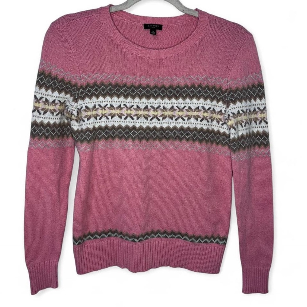 Talbots Pink Fair Isle Crew Neck Sweater